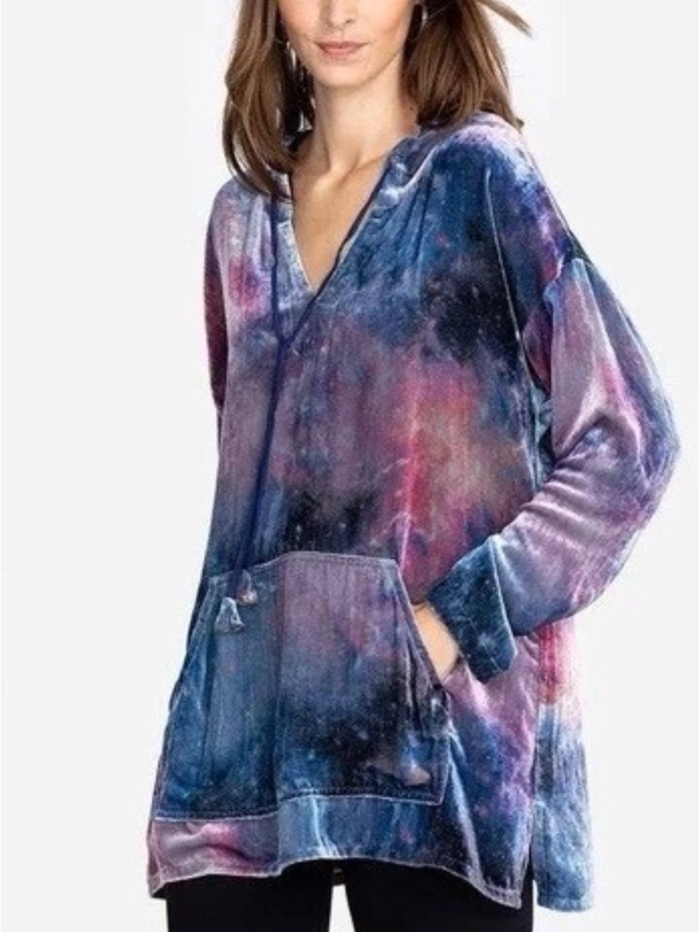 Johnny Was Nova Velvet Relaxed Hoodie in a colorful, celestial XL Boho S26